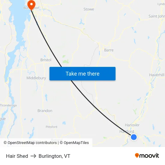 Hair Shed to Burlington, VT map