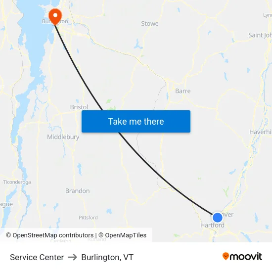 Service Center to Burlington, VT map