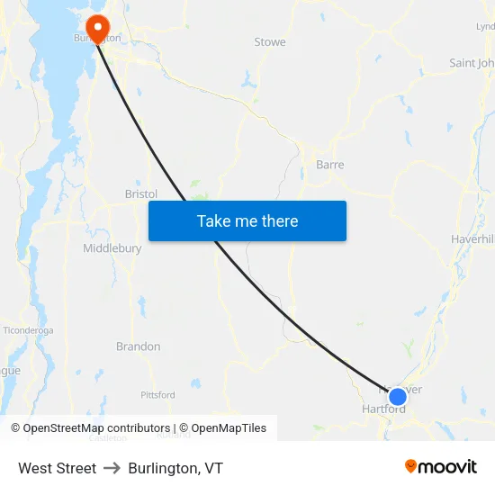 West Street to Burlington, VT map