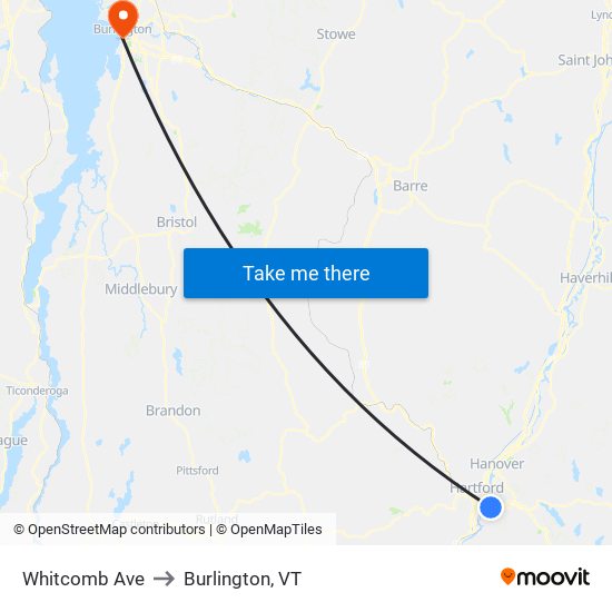 Whitcomb Ave to Burlington, VT map