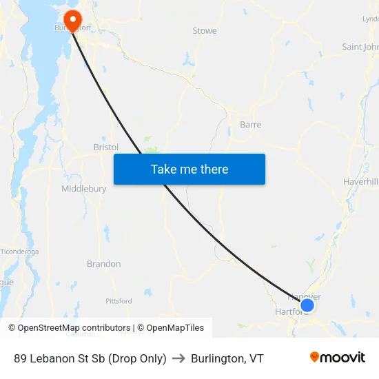 89 Lebanon St Sb (Drop Only) to Burlington, VT map
