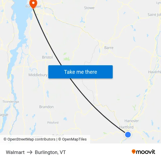 Walmart to Burlington, VT map