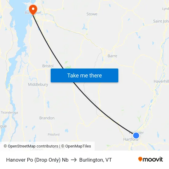 Hanover Po (Drop Only) Nb to Burlington, VT map