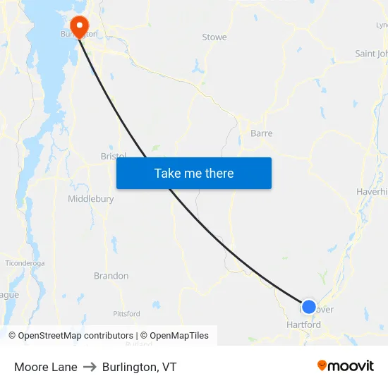 Moore Lane to Burlington, VT map