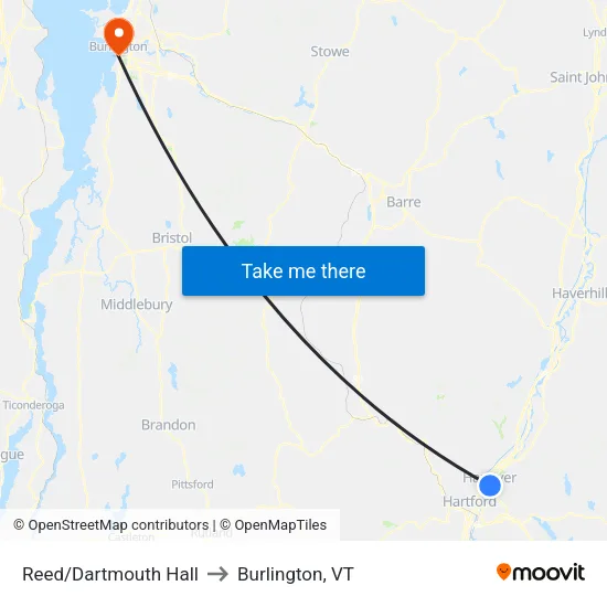 Reed/Dartmouth Hall to Burlington, VT map