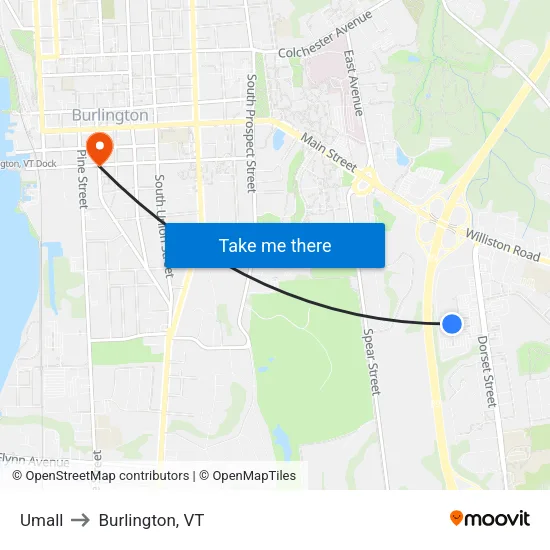 Umall to Burlington, VT map