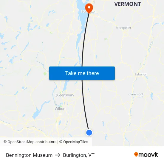 Bennington Museum to Burlington, VT map