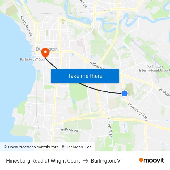 Hinesburg Road at Wright Court to Burlington, VT map
