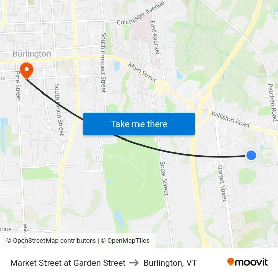 Market Street at Garden Street to Burlington, VT map