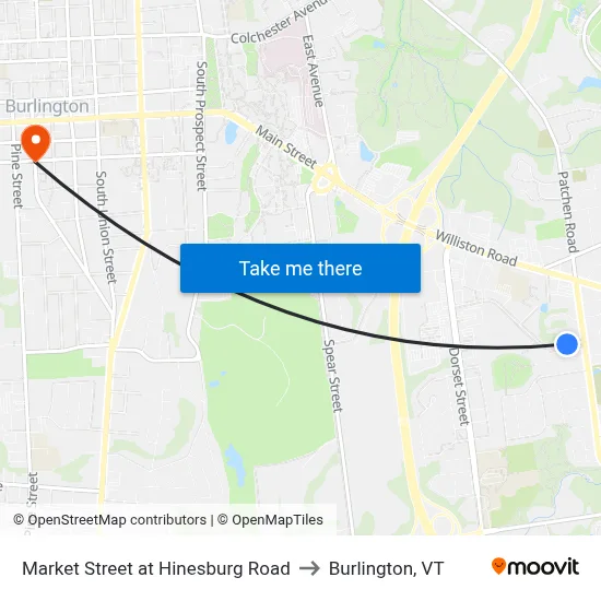 Market Street at Hinesburg Road to Burlington, VT map