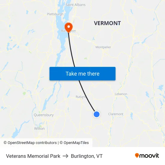 Veterans Memorial Park to Burlington, VT map