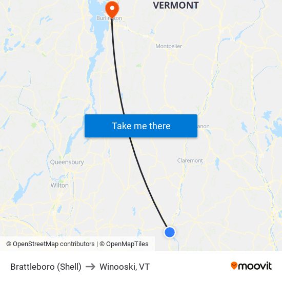 Brattleboro (Shell) to Winooski, VT map