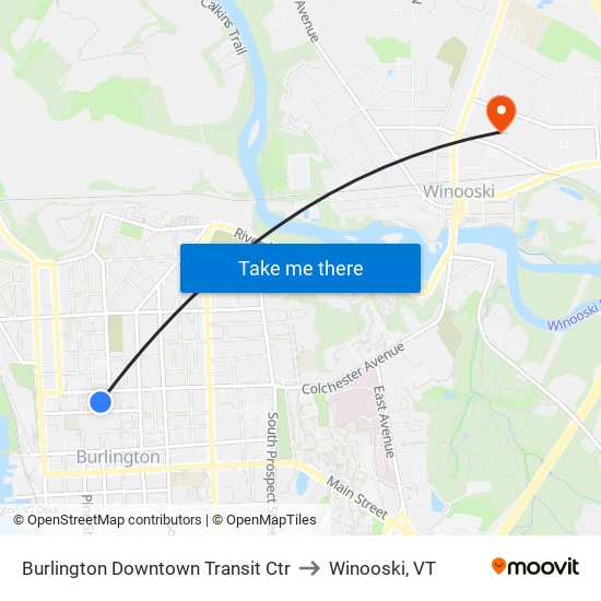 Burlington Downtown Transit Ctr to Winooski, VT map