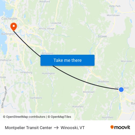 Us to Winooski, VT map
