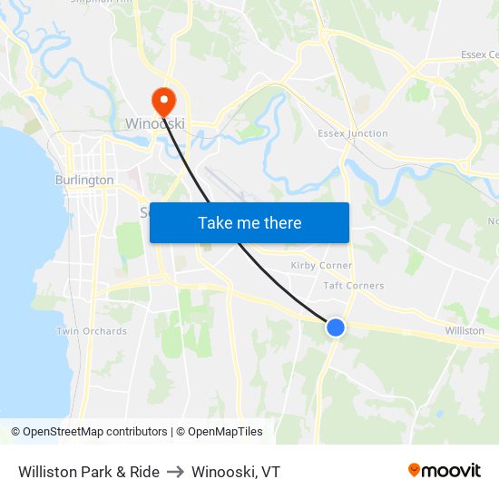 Williston Park & Ride to Winooski, VT map