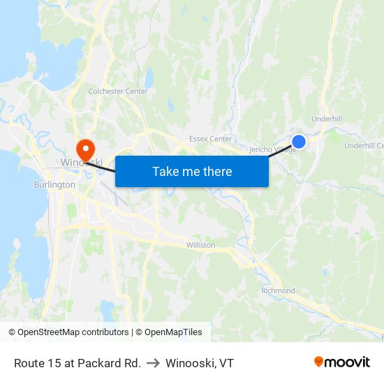 Route 15 at Packard Rd. to Winooski, VT map