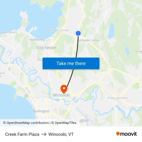 Creek Farm Plaza to Winooski, VT map