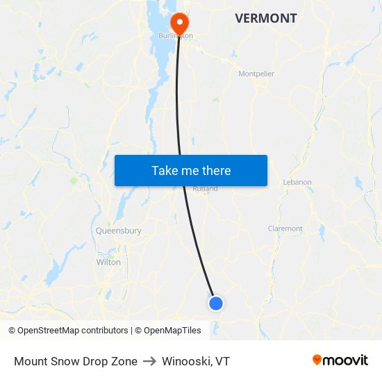 Mount Snow Drop Zone to Winooski, VT map