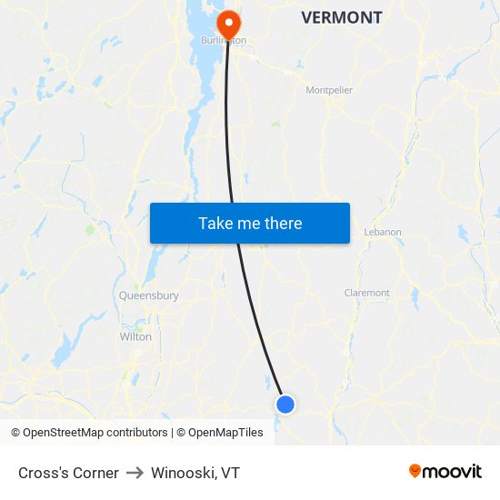 Cross's Corner to Winooski, VT map