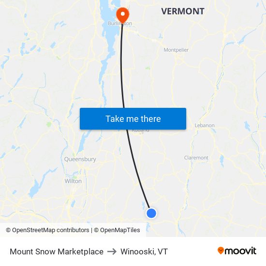 Mount Snow Marketplace to Winooski, VT map