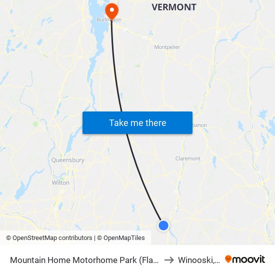 Mountain Home Motorhome Park (Flag Stop) to Winooski, VT map