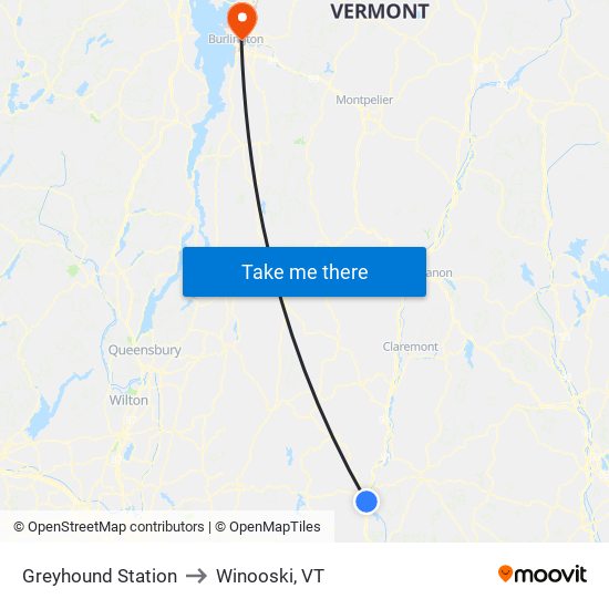 Greyhound Station to Winooski, VT map