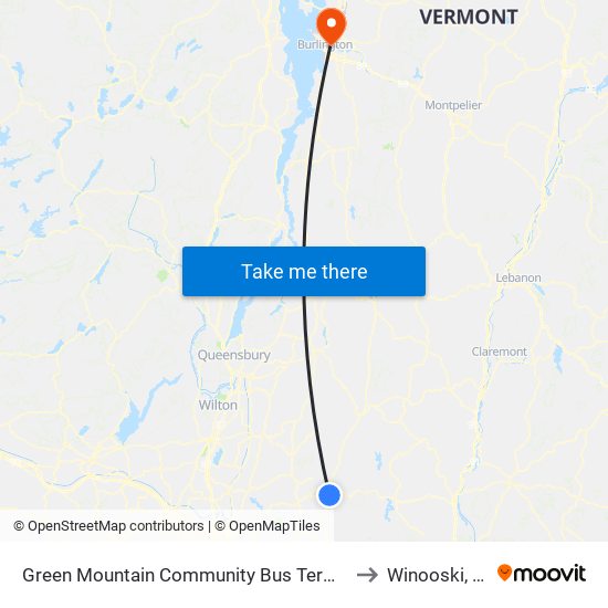 Green Mountain Community Bus Terminal to Winooski, VT map
