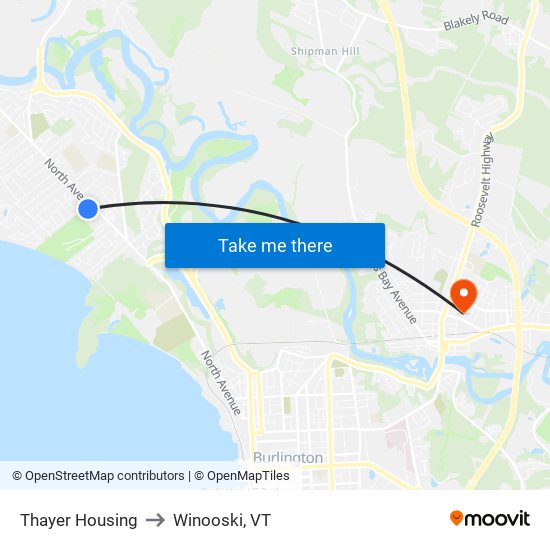 Thayer Housing to Winooski, VT map
