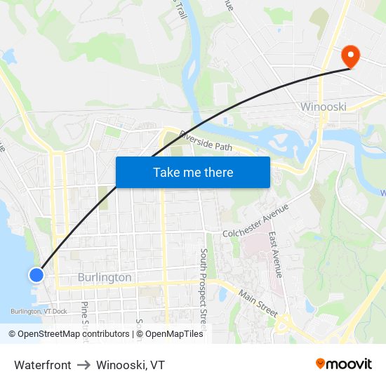Waterfront to Winooski, VT map