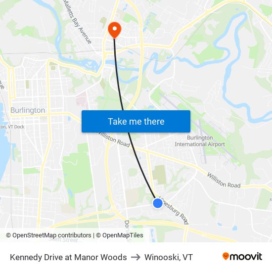 Kennedy Drive at Manor Woods to Winooski, VT map