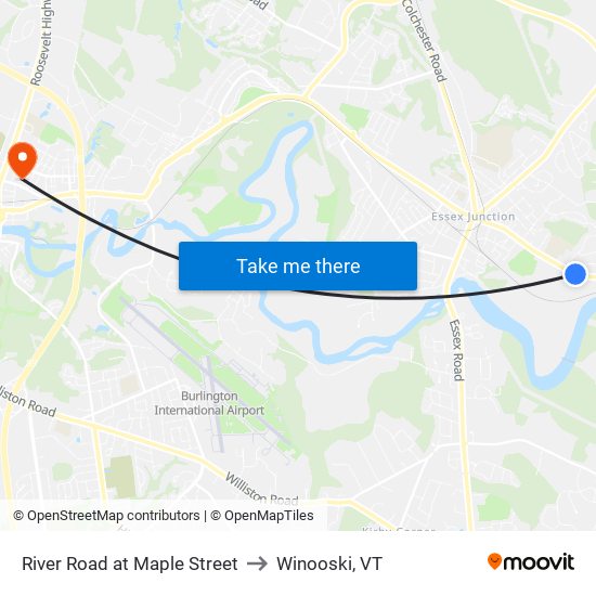 River Road at Maple Street to Winooski, VT map