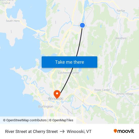 River Street at Cherry Street to Winooski, VT map