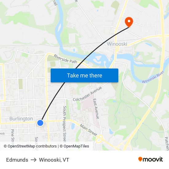 Edmunds to Winooski, VT map