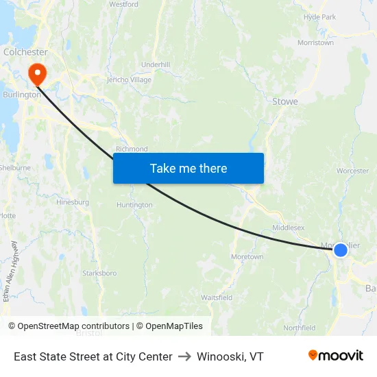 East State Street at City Center to Winooski, VT map