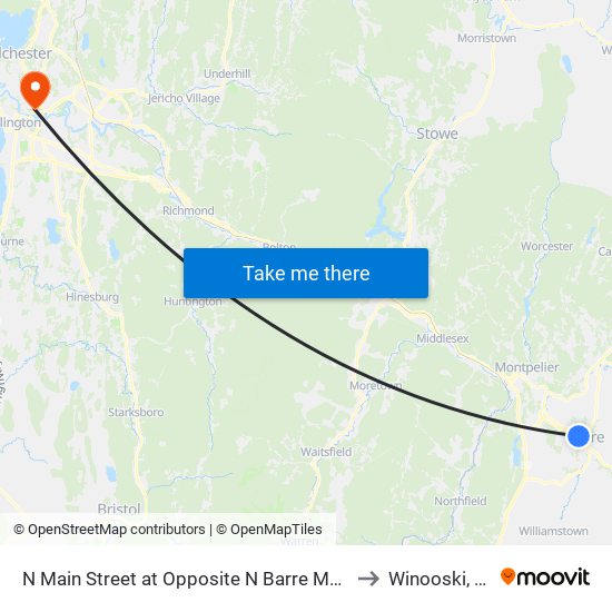 N Main Street at Opposite N Barre Manor to Winooski, VT map