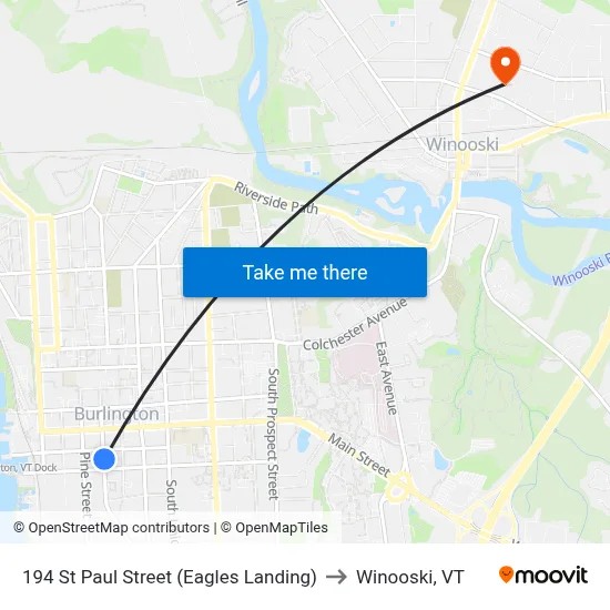 194 St Paul Street (Eagles Landing) to Winooski, VT map