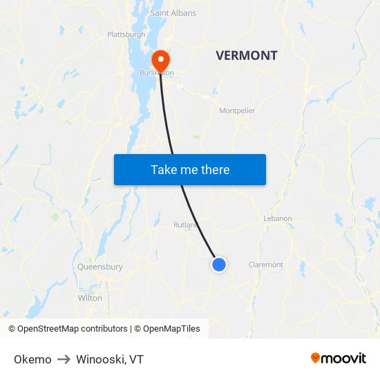 Okemo to Winooski, VT map