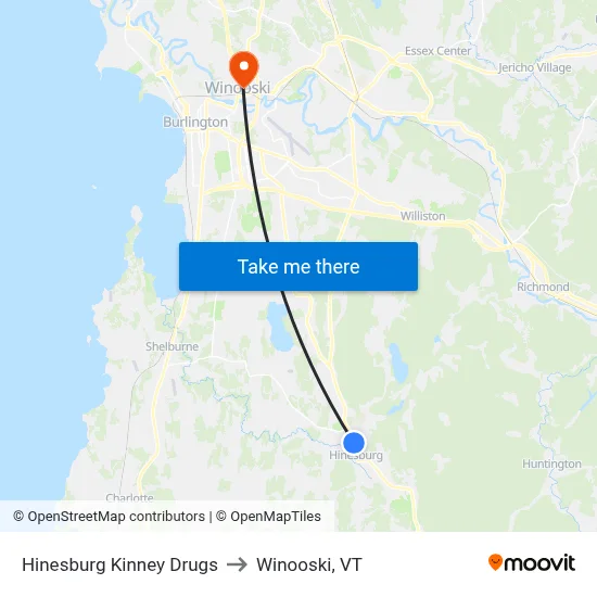 Hinesburg Kinney Drugs to Winooski, VT map