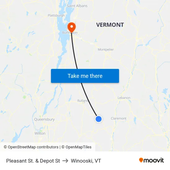 Pleasant St. & Depot St to Winooski, VT map