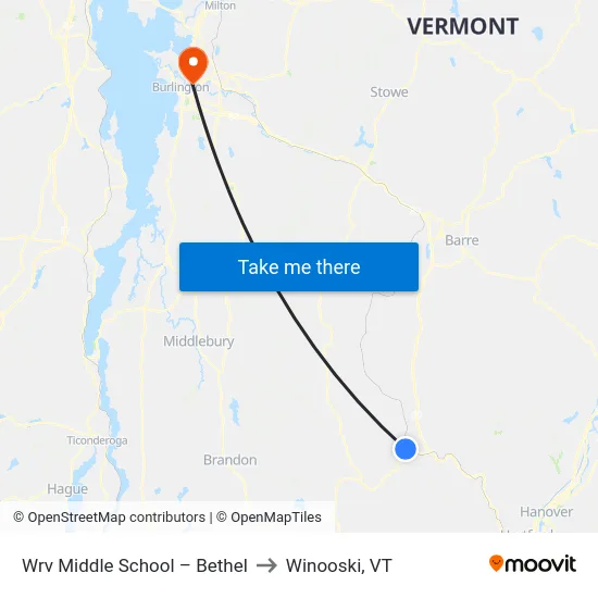 Wrv Middle School – Bethel to Winooski, VT map