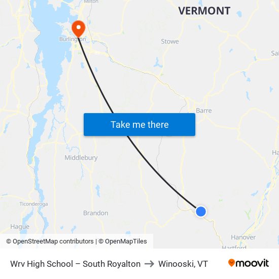 Wrv High School – South Royalton to Winooski, VT map