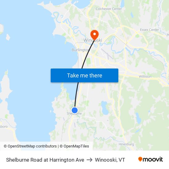 Shelburne Road at Harrington Ave to Winooski, VT map
