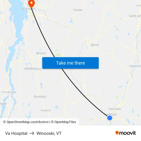 Va Hospital to Winooski, VT map