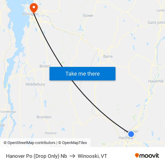 Hanover Po (Drop Only) Nb to Winooski, VT map