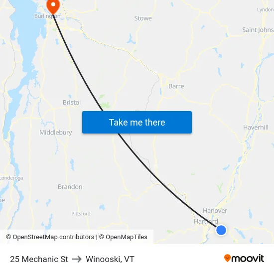 25 Mechanic St to Winooski, VT map