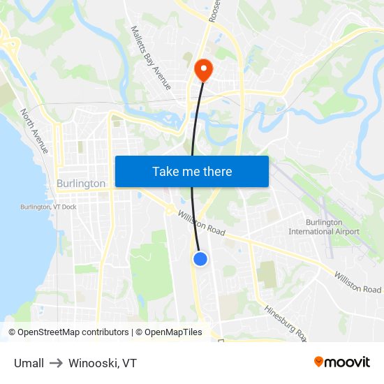 Umall to Winooski, VT map