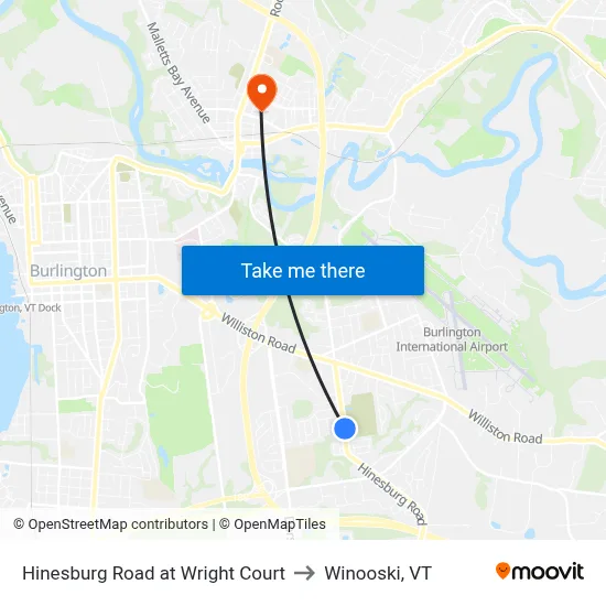 Hinesburg Road at Wright Court to Winooski, VT map