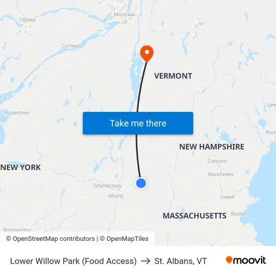 Lower Willow Park (Food Access) to St. Albans, VT map