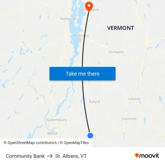 Community Bank to St. Albans, VT map