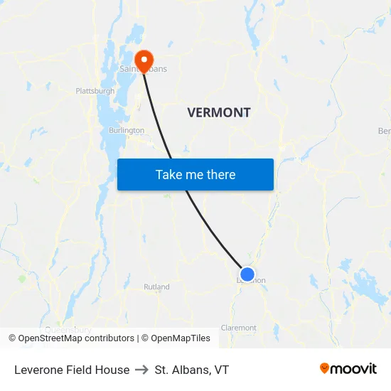Leverone Field House to St. Albans, VT map